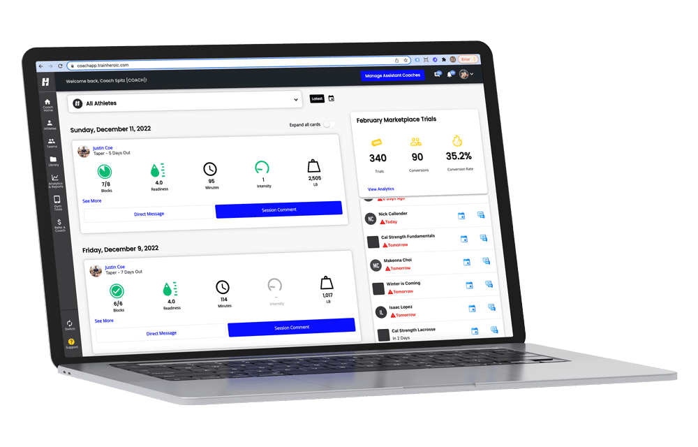 A laptop showing the coach dashboard