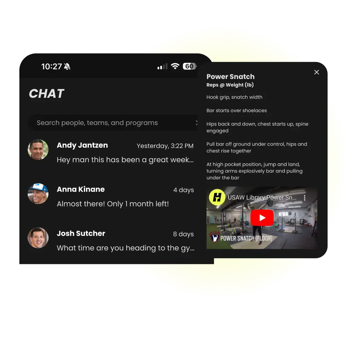 Screenshot of Messages From Coaches in TrainHeroic App