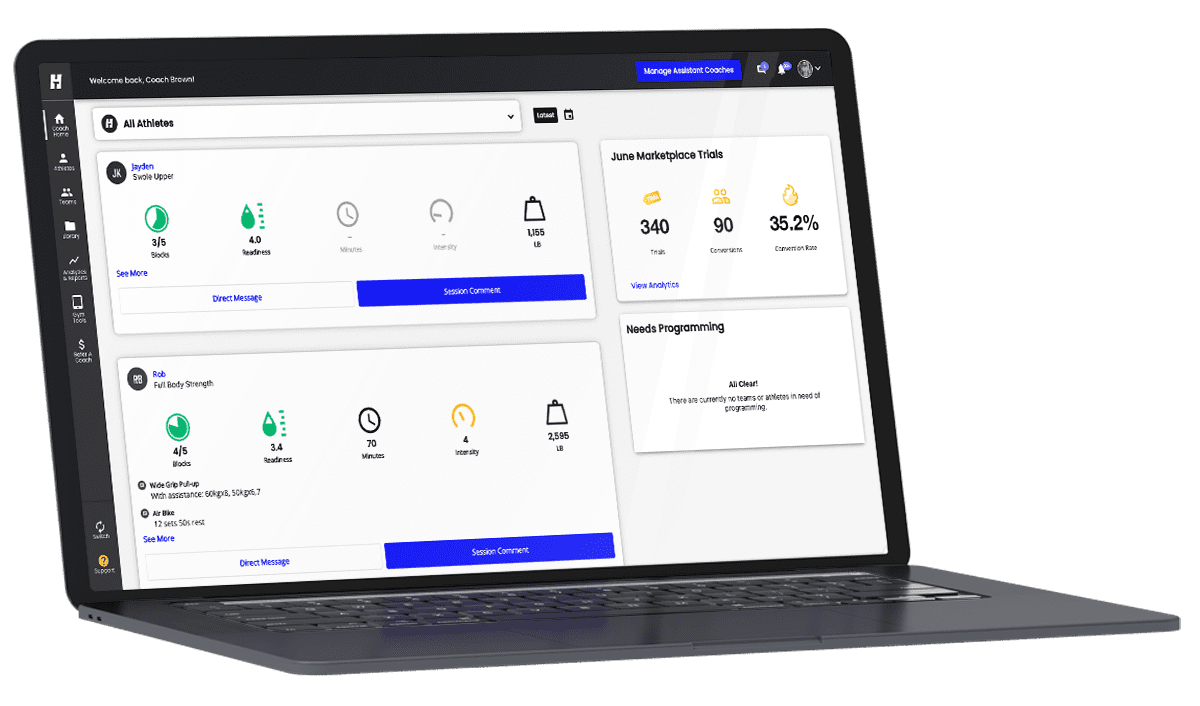 A laptop showing the coach dashboard